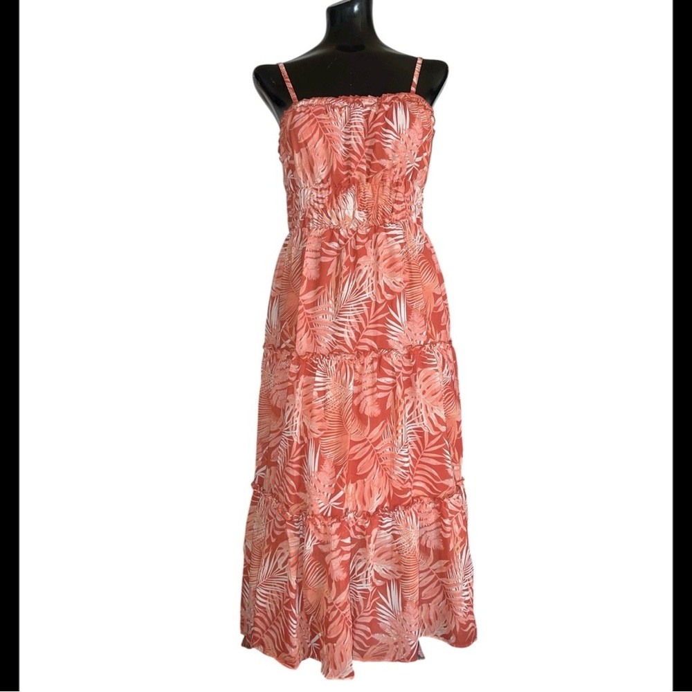 No Boundaries Terracotta Tropical Floral Maxi Dress Sz M 7/9